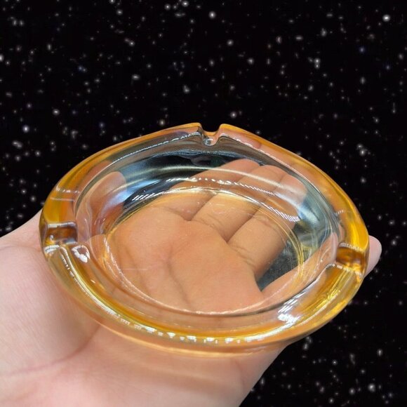 Mid Century Light Amber Art Glass Ashtray MCM Cigar Glass Tray 4.25”Wide - Picture 1 of 9